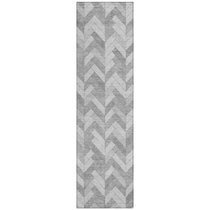 Machine Washable Indoor/ Outdoor Modern Chevron Chantille Rug