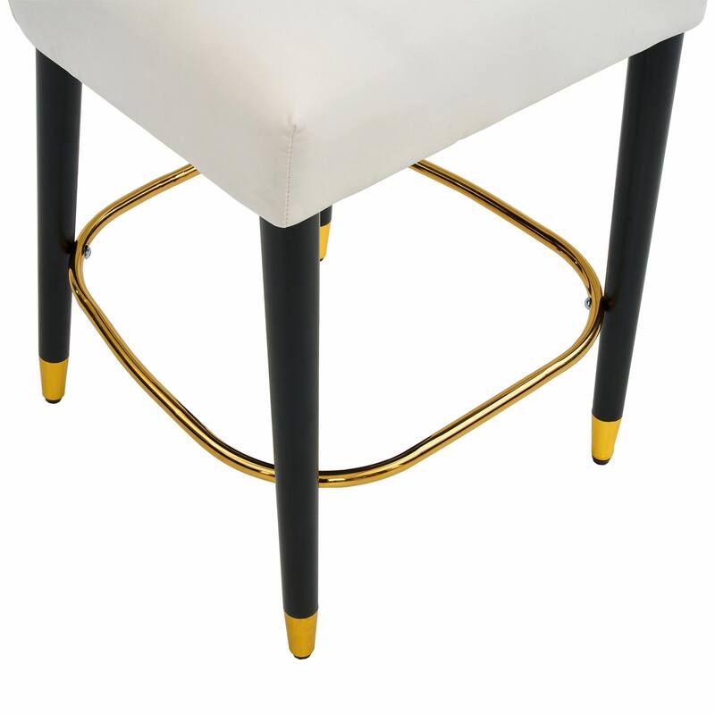 27-Inch Counterstool with Light-Colored Fabric and Gold-Tipped Circular Footrest