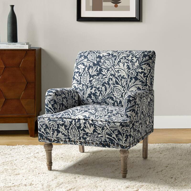 Geltrude Traditonal Floral Fabric Design Upholstered Accent Armchair with Turned Legs by HULALA HOME