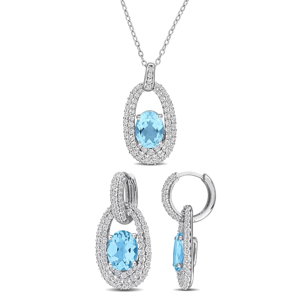 Miadora 12ct TGW Sky Blue White Topaz Drop Earrings Necklace Set Sterling Silver