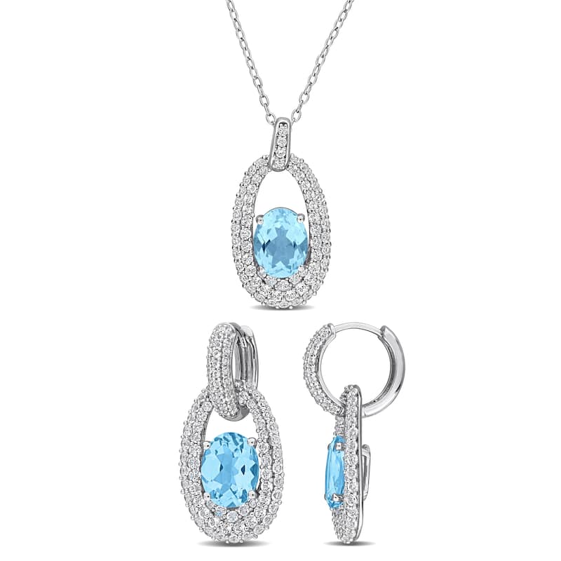 Miadora 12ct TGW Sky Blue White Topaz Drop Earrings Necklace Set Sterling Silver