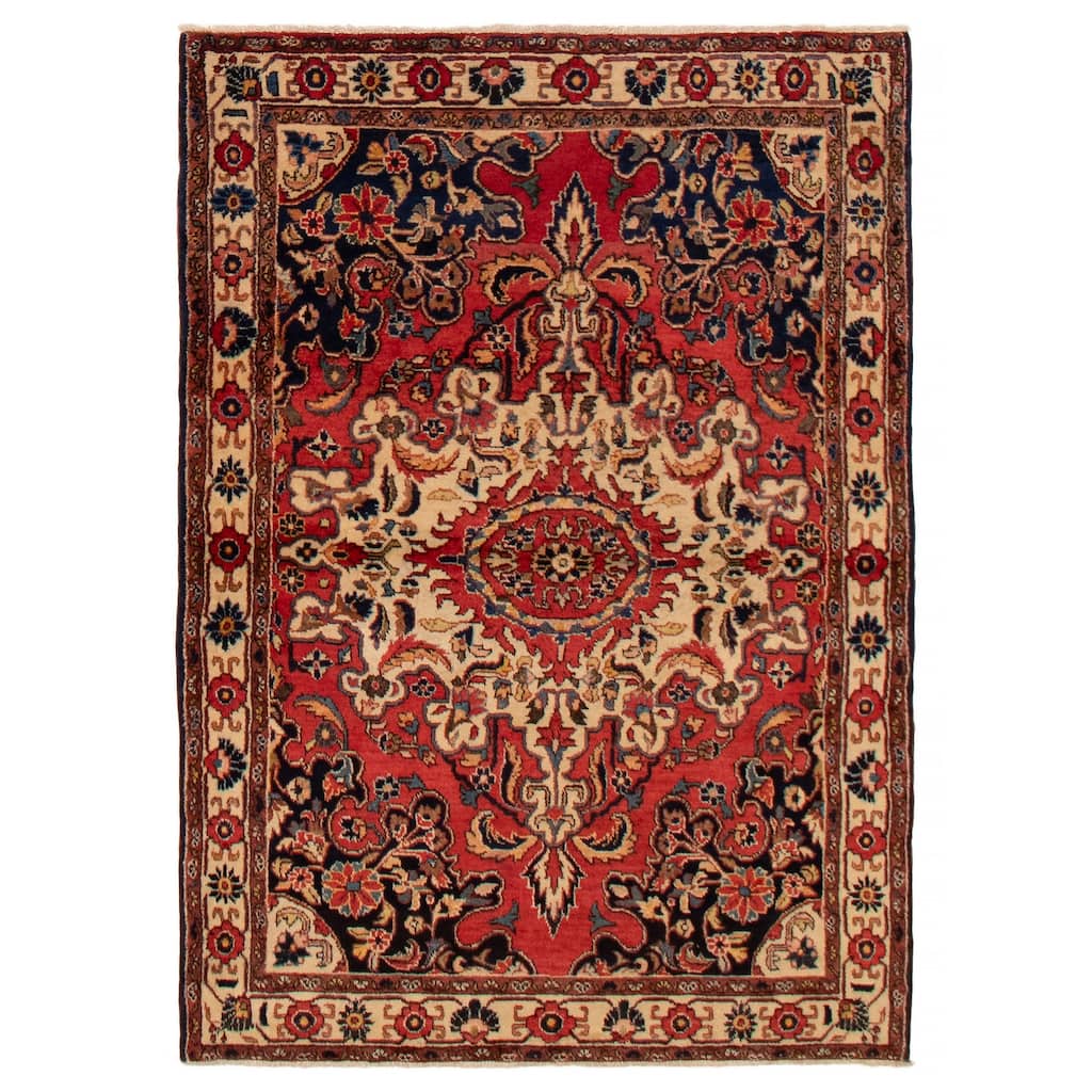 ECARPETGALLERY Hand-knotted Anatolian Vintage Red Wool Rug - 4'2 x 5'11
