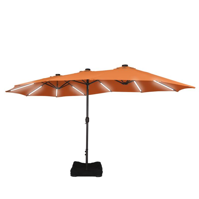 15 ft. Crank Double-sided Solar LED Ultra Lighted Outdoor Market Umbrella with Base Included