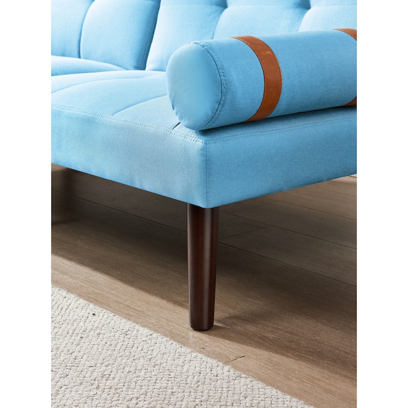 Convertible Sofa Bed Futon with Solid Wood Legs Linen Fabric