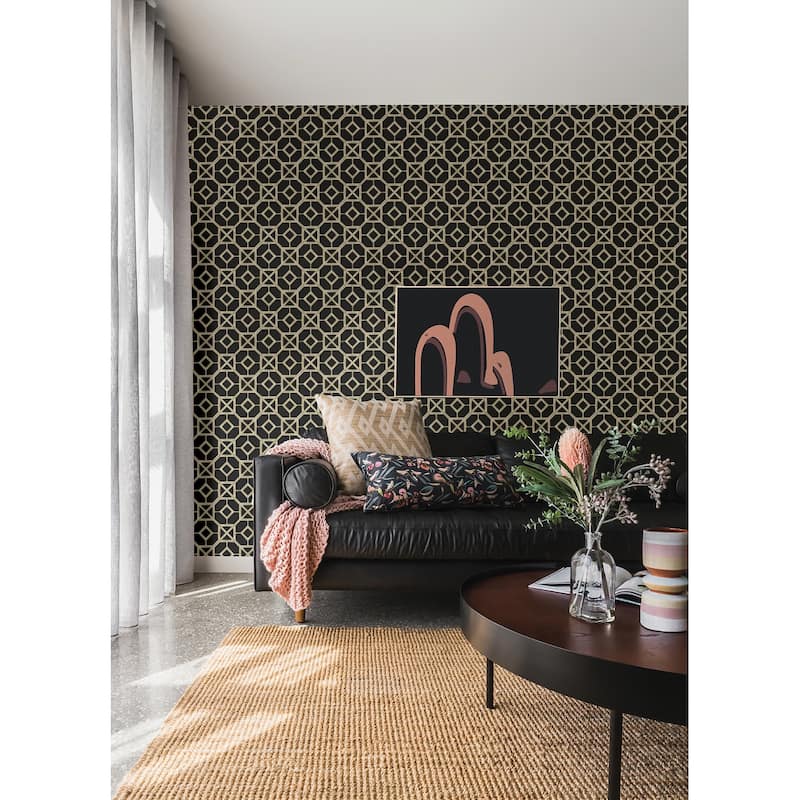 A-Street Prints Livia Black Trellis Wallpaper