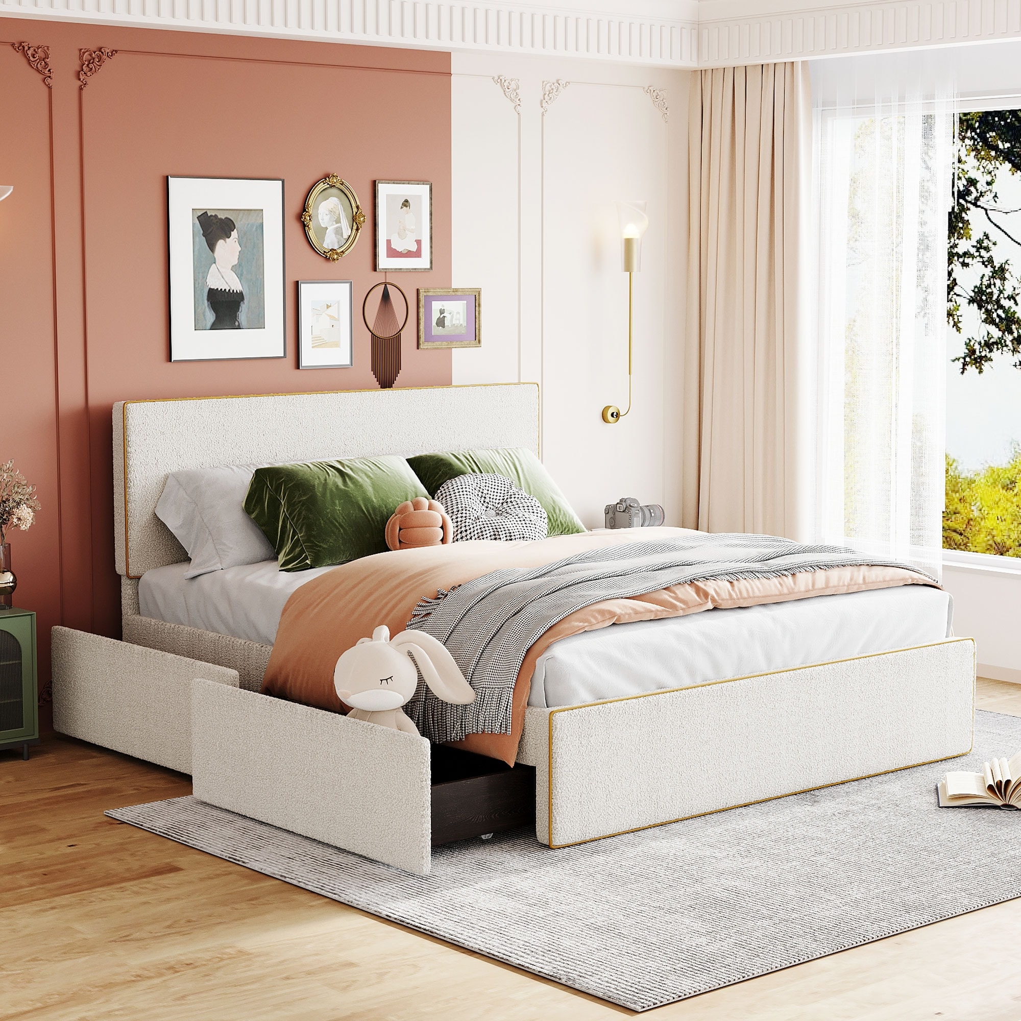 Fabric platform shop bed queen