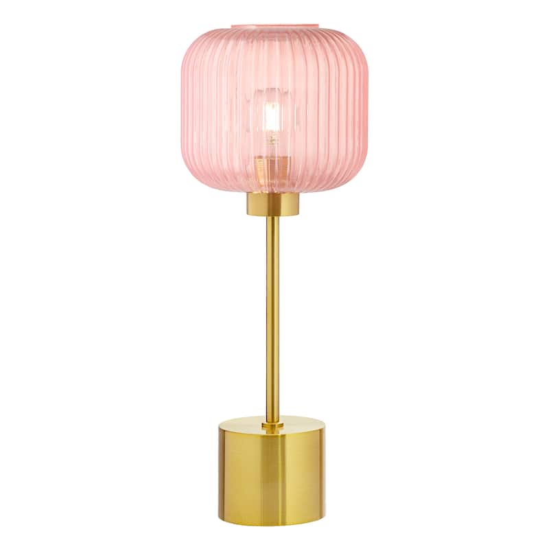 Rowan River of Goods 21.25-Inch Brushed Gold Metal Table Lamp with Glass Shade