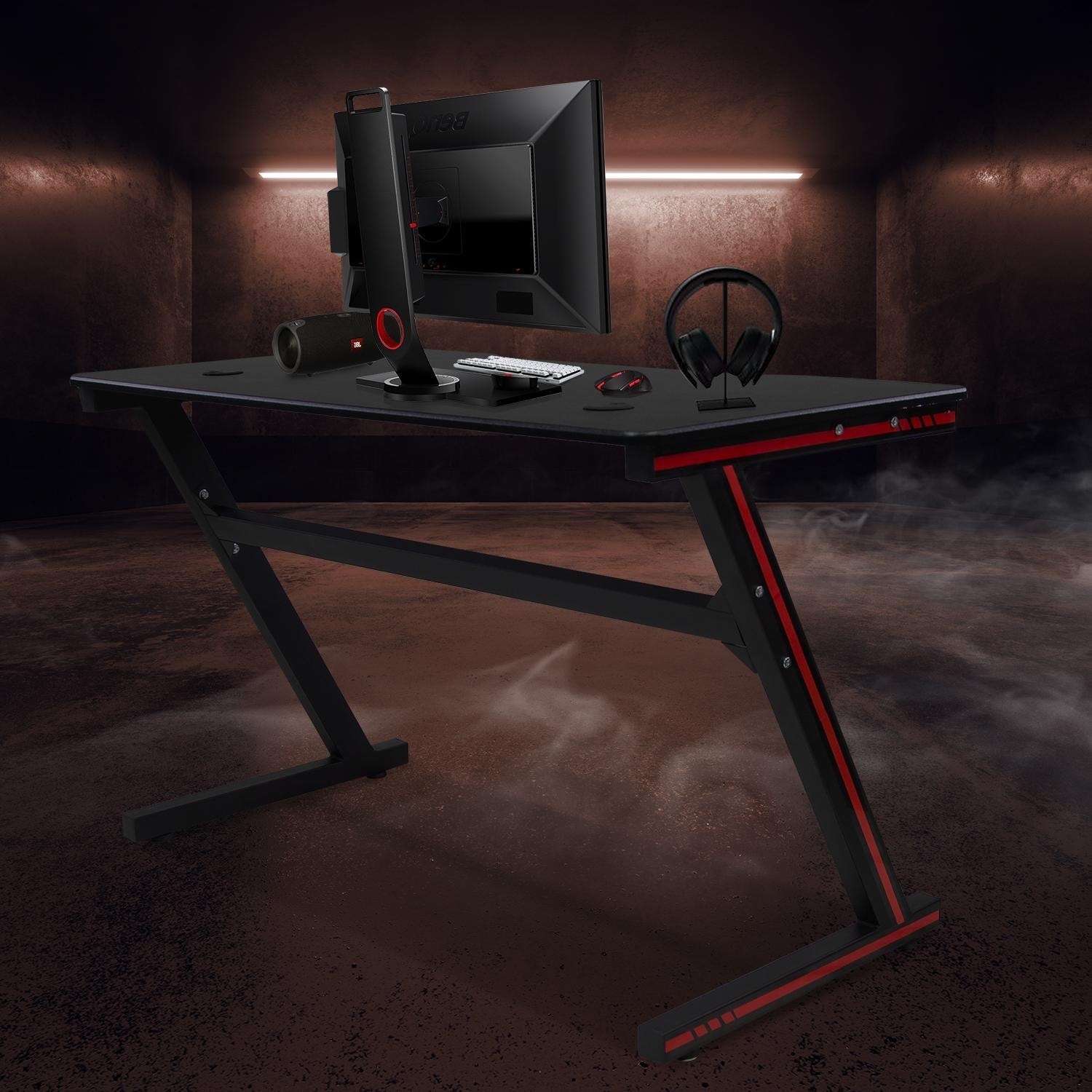 Costway 29.5 in. Black Metal Gaming Desk Gamers Computer Desk E-sports K-shaped with Cup Holder Hook Home