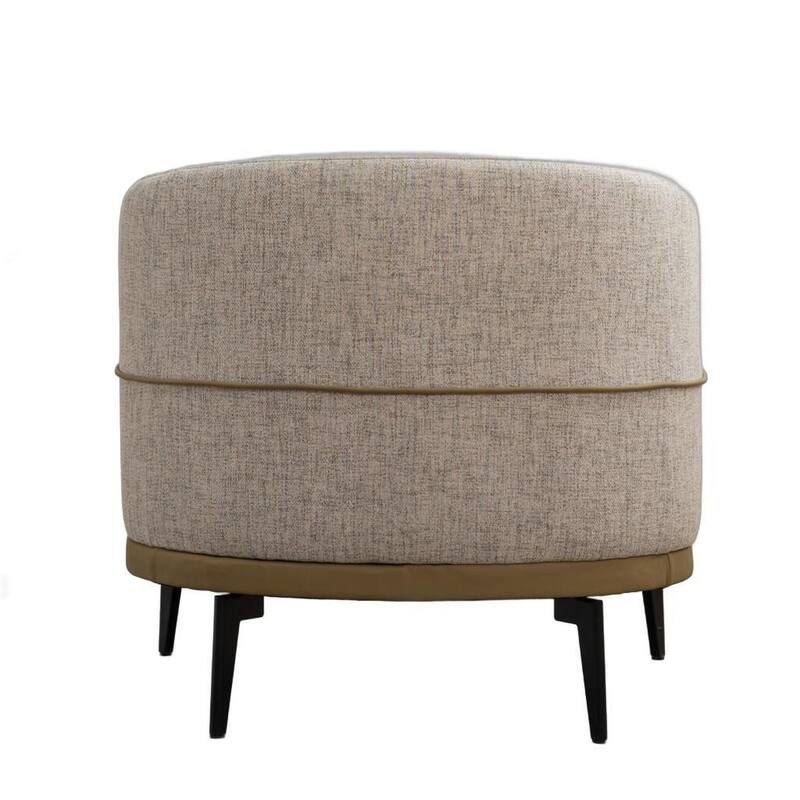 HomeRoots 29" Beige Camel and Black Tufted Linen Solid and Manufactured Wood Barrel Chair - 28.90 in. x 28.30 in. x 27.60 in.