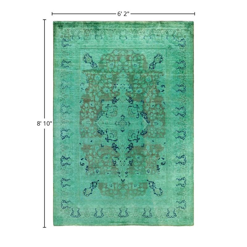 Overdyed One-of-a-Kind Hand-Knotted Area Rug - Green - 6' 2" x 8' 10"