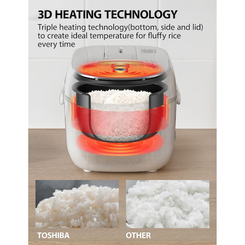 3 Cup Uncooked Rice Cooker, LCD Display with 8 Cooking Functions, Fuzzy