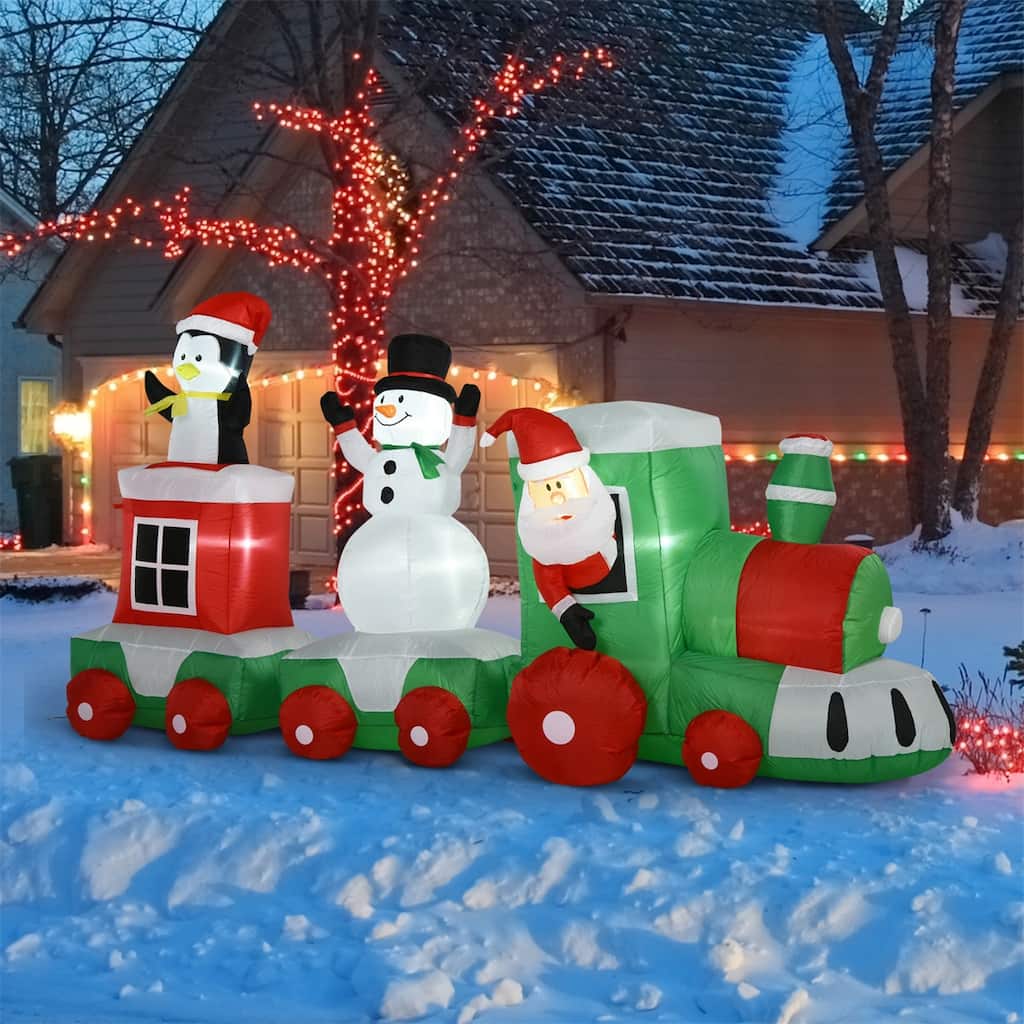 Multi-Color Polyester Inflatable Holiday Train with LED Lights and Blower