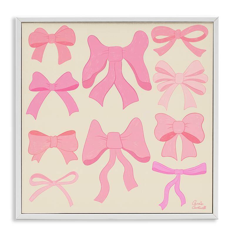 Stupell Trendy Pink Bows Assortment Framed Giclee Art Design By Carrie Cantwell - 24 x 24 - White