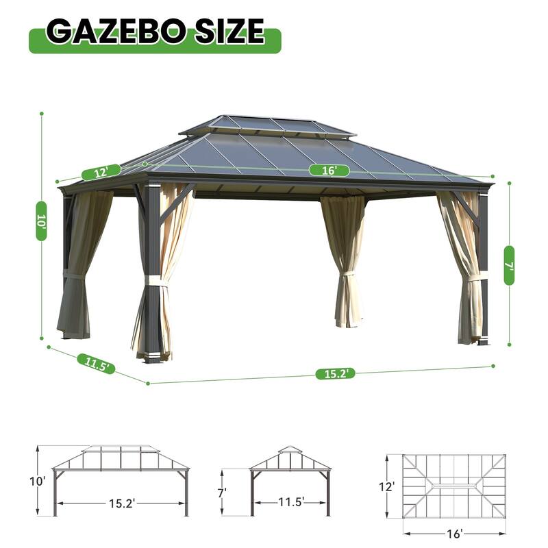 Waterproof Aluminum Gazebo w/ Double Roof & Netting - Patio, Garden Pergola