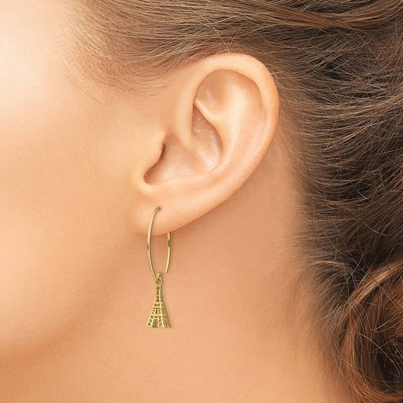 Curata 14k Eiffel Tower Long Drop Dangle Earrings - 34.8x14.59mm Wide