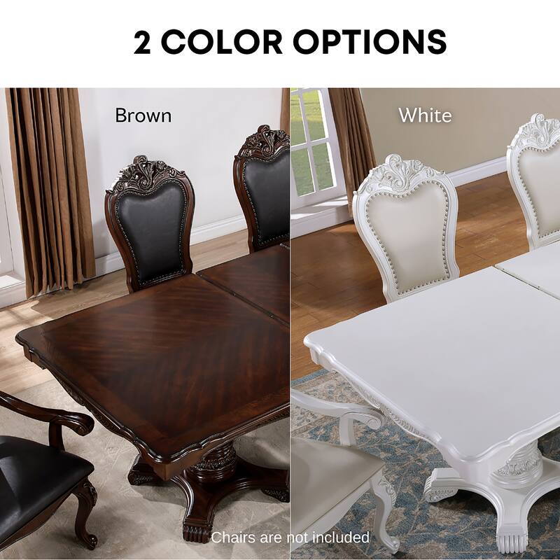Furniture of America Eugene Traditional Double Pedestal Solid Wood Expandable Dining Table