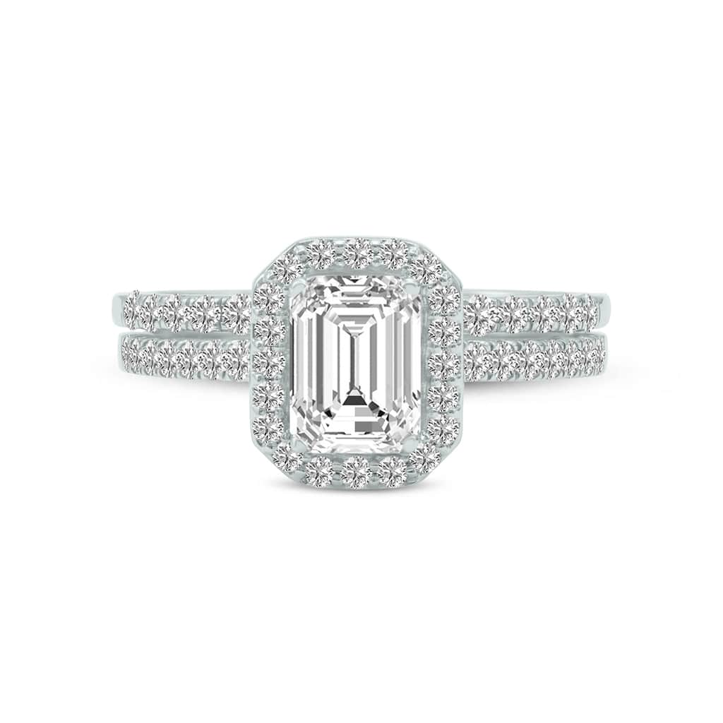 Marquee 2 3/4 Carat TW Center Emerald Cut Lab Grown Diamond Halo Bridal Set in 14Karat White Gold