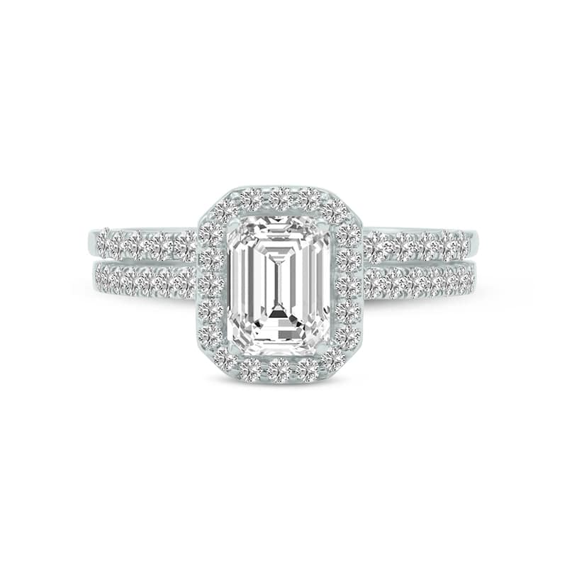 Marquee 2 3/4 Carat TW Center Emerald Cut Lab Grown Diamond Halo Bridal Set in 14Karat White Gold