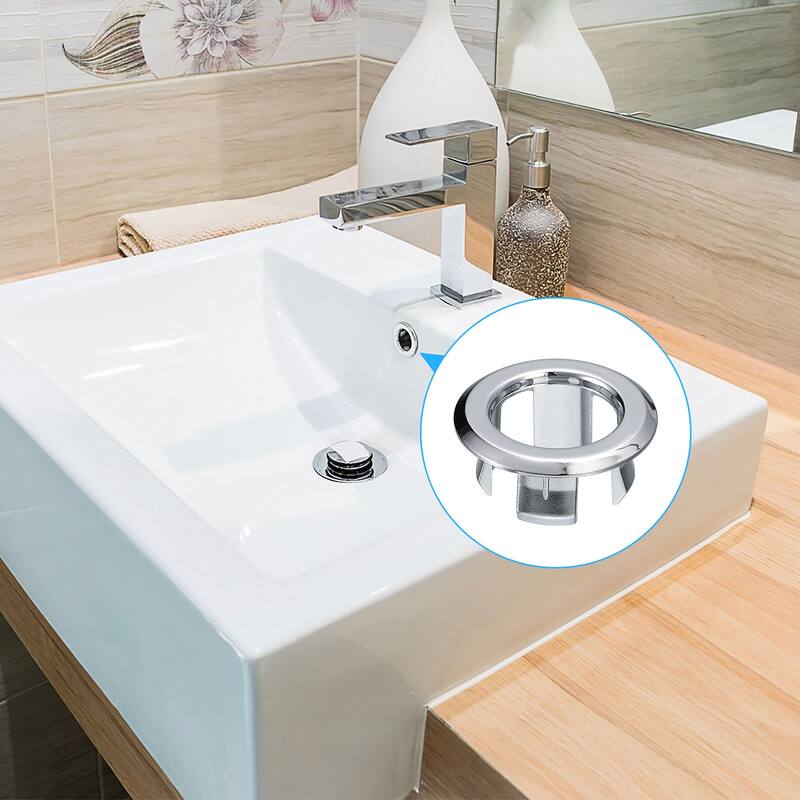 6Pcs 24mm Sink Trim Overflow Cover Ring Hole Insert in Round Caps Silver