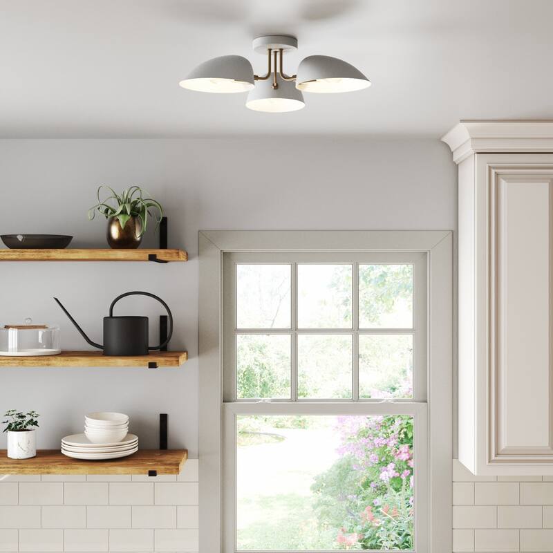 Nathan James Argo Semi Flush Ceiling Mount 3-Light Fixture with Retro Rounded Shade
