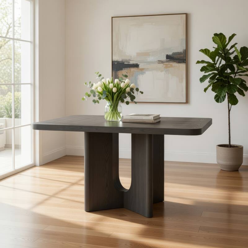 Zoko Square Counter Height Dining Table, Pedestal Base, Ash Gray Wood