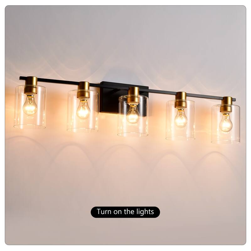 5-Light Matte Black Modern Vanity Lights with Glass Shade, Vintage Light Fixture Bathroom for Kitchen Dining Room
