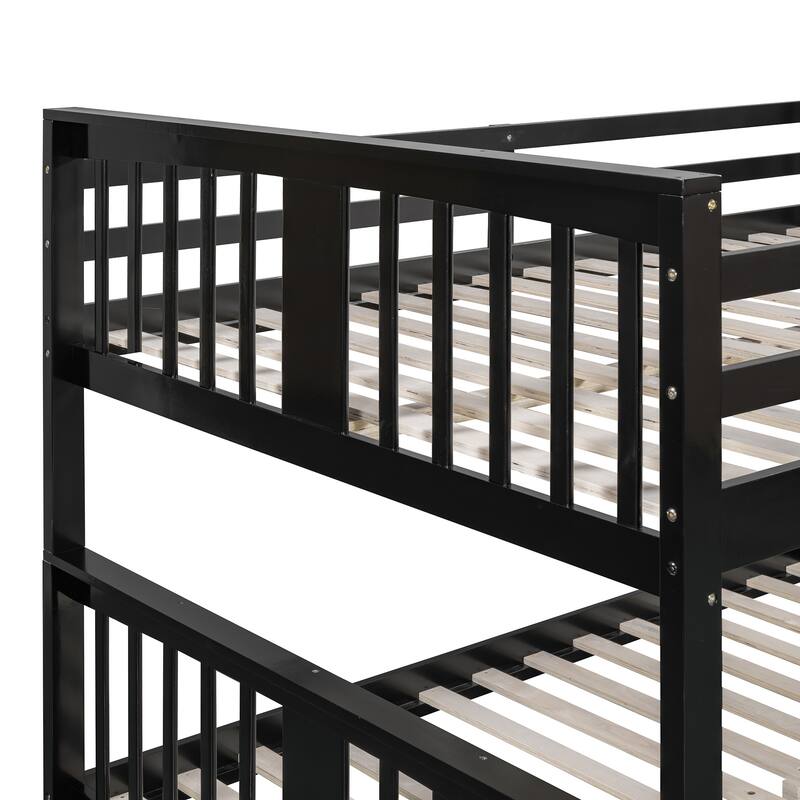 Full Over Full Bunk Bed with Ladder, Solid Wood Bunk Bed Frame with Safety Guardrail for Teens/Adults, Convertible into Two Beds