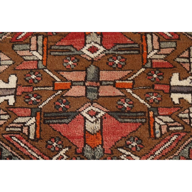Heriz Persian Vintage Runner Rug Hand-knotted Red Wool Carpet - 3'11"x 11'10"
