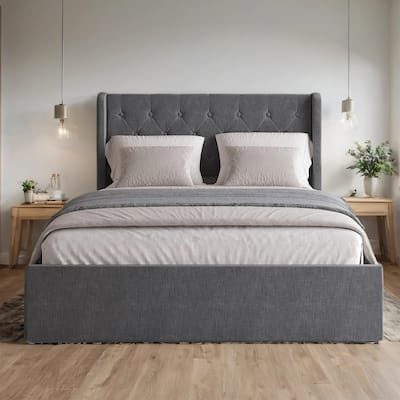 Full/Queen Size Bed Frame with 4 Storage Drawers, Wingback Headboard