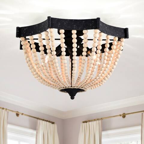 Xasan 19 Inch Natural Beads Bohemian Semi Flush Mount 3-Light