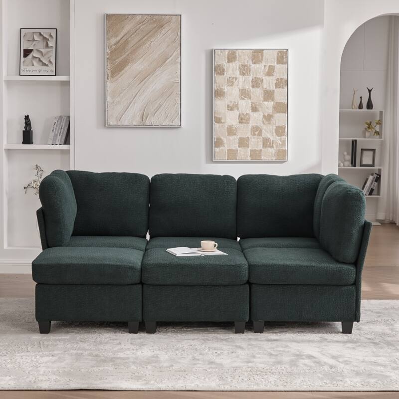 Freely Combinable Convertible Modular Sectional Sofa with Storage Ottomans