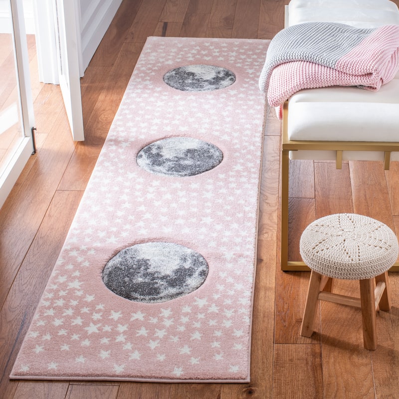 SAFAVIEH Carousel Kids Aine Moon Rug - 2' x 8' Runner - Pink/Grey