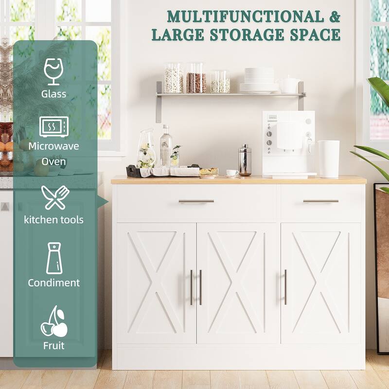 3-Door Buffet Sideboard Accent Cabinet - Multifunctional Organizer