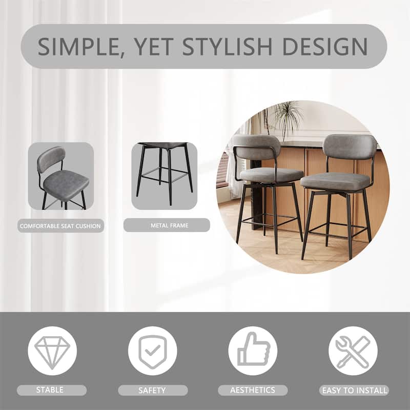 360 ° Rotating Bar Chair Bar Stool Set of 2 Piece Set with Leather Cushions and Iron Brackets.