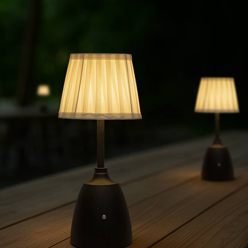 14'' Classic Fabric Shade Rechargeable LED Table Lamp Touch Control Cordless USB Nightstand Lamp with Stepless Dimming(2 Pack)