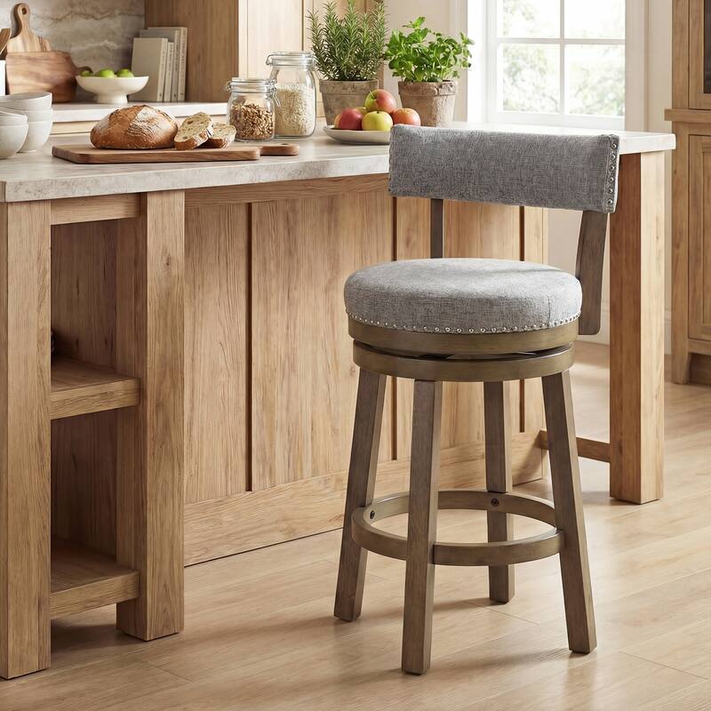 Gymax Swivel Counter Height Bar Stool Upholstered Barstool w/ Padded