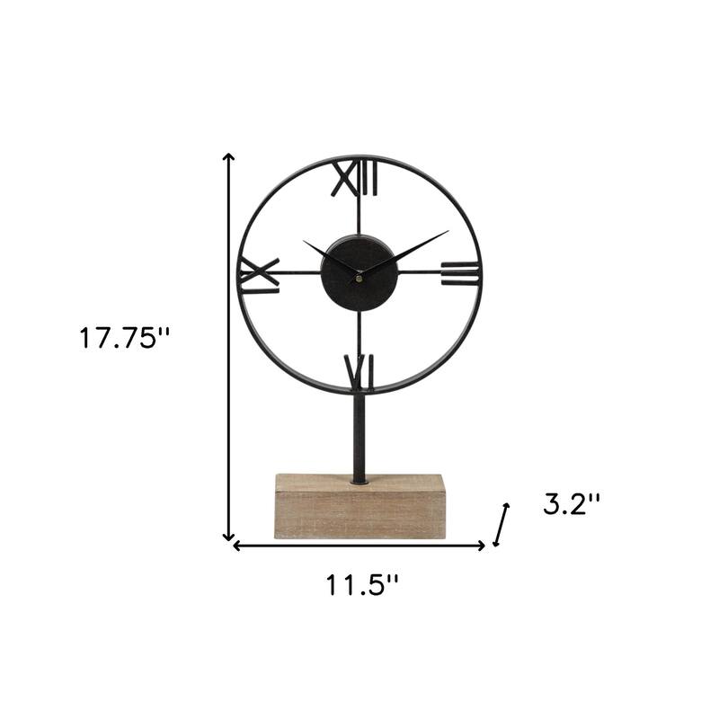 HomeRoots Black Metal Wood Desk Table Clock With Open Metal Frame - 3.2' X '17.75' X '11.5