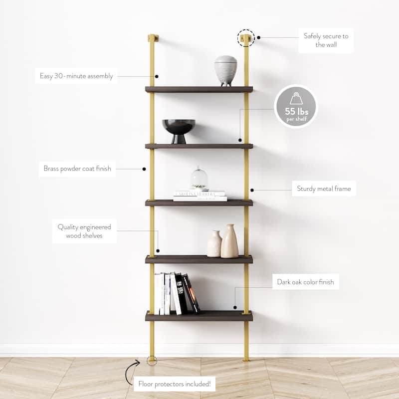 Nathan James Theo 5-Shelf Ladder Bookcase Wood with Metal Frame