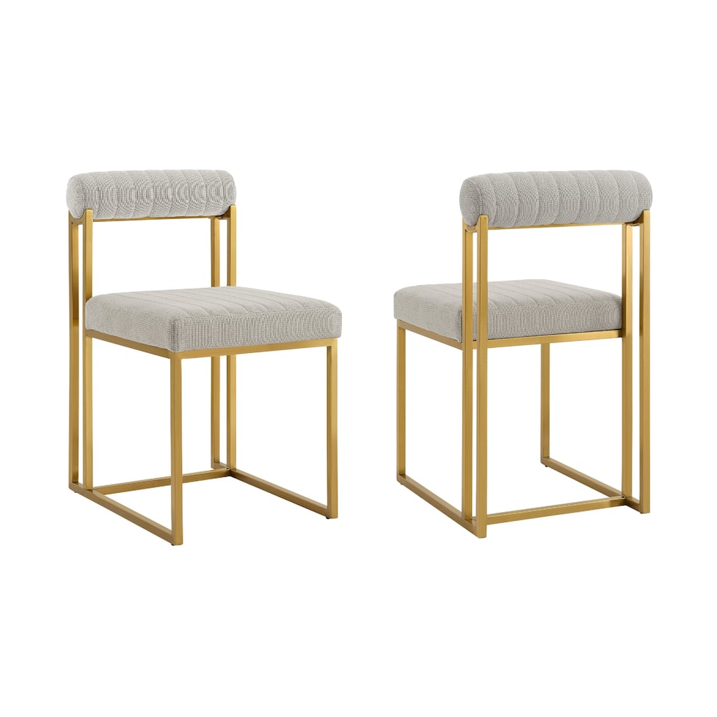 Tasie Dining Chair Set of 2, Gold Brushed Steel, Taupe Polyester