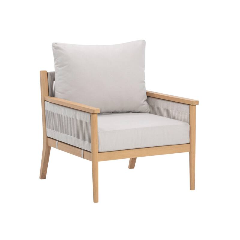Kayden Bohemian Wooden Upholstered Armchair with Removable Cushion Covers and Solid Acacia Wood Frame