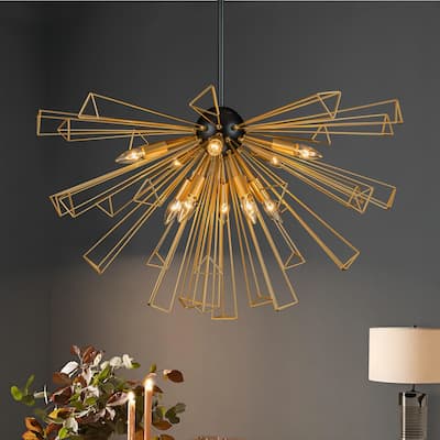 10-Light Modern Large Round Sputnik Starburst Pendant Light Firework Semi-Sphere Globe Chandelier - 34.2 in. W x 19.6 in. H