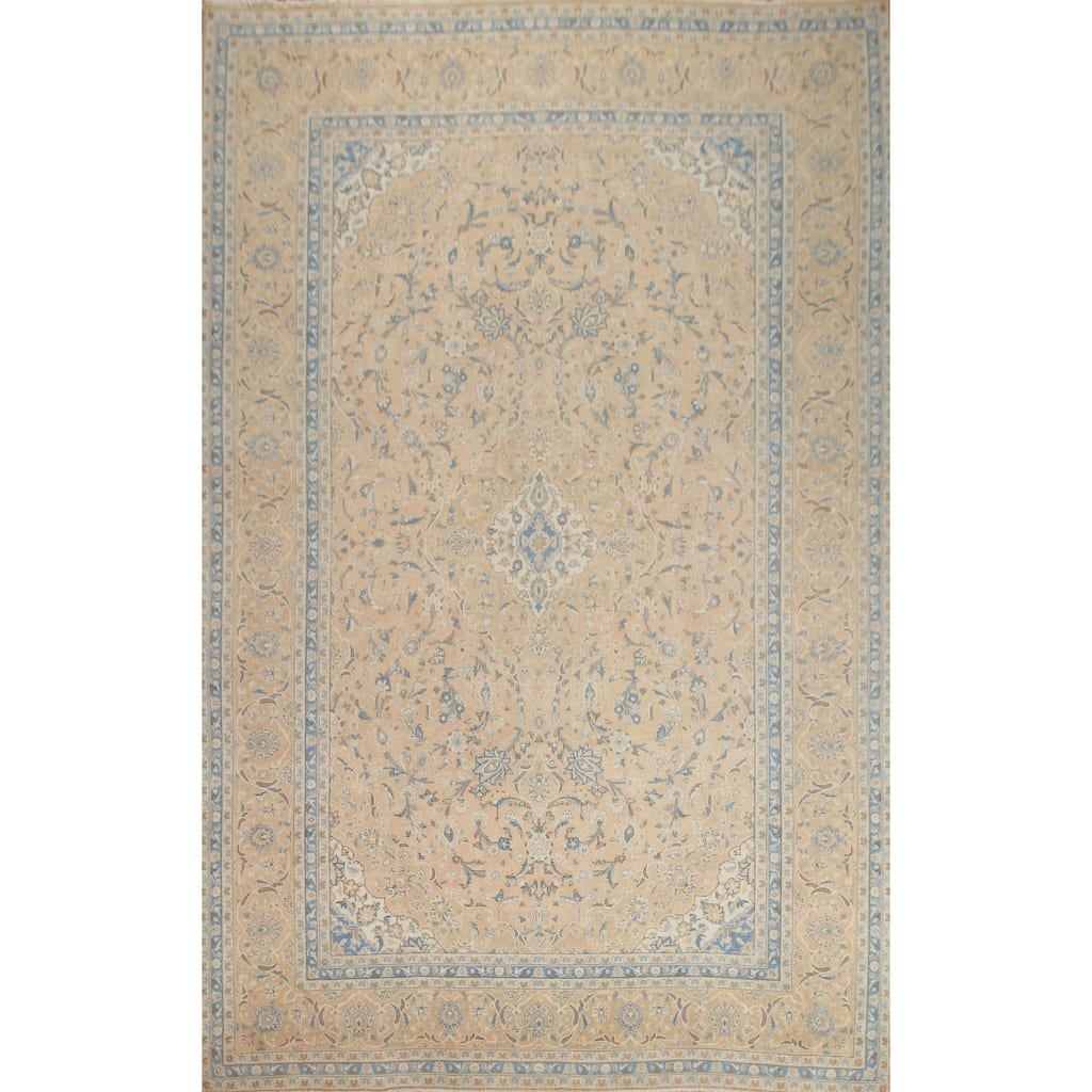 Hand Knotted Oriental 100% Wool Carpet Traditional Floral Peach Mashad Area Rug - 13' 1'' X 9' 11''