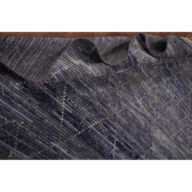 Blue Trellis Moroccan Area Rug Hand-Knotted Wool Carpet - 9'0"x 12'10"