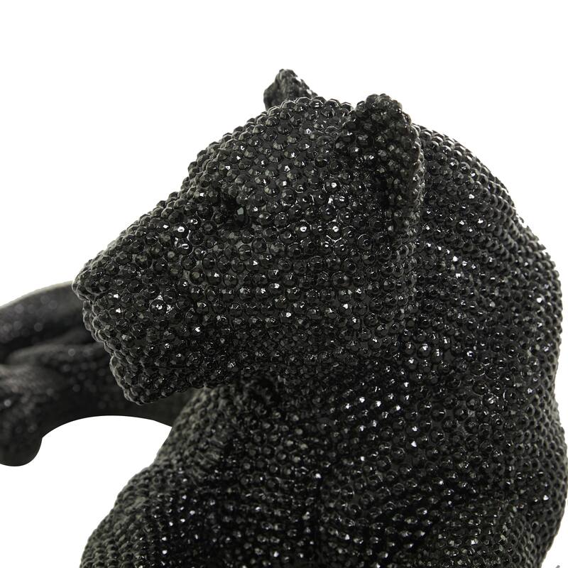 Polystone Floor Leopard Sculpture with Carved Faceted Diamond Exterior - Black or Silver