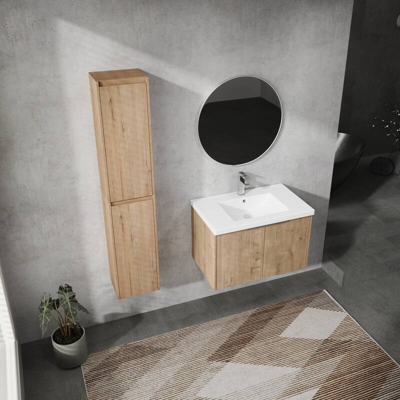 24" Floating Bathroom Vanity with Resin Sink, Side Cabinets, Soft-Close Doors, and Luxury Metal Handles