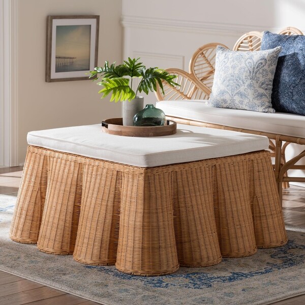 定価7.4万 MOUNTAIN RESEARCH RATTAN OTTOMAN Palm Scallop Natural Rattan Ottoman with Cushion – Handwoven