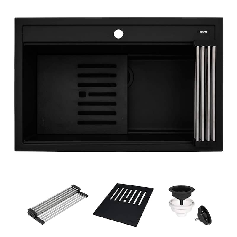Ruvati 31-inch epiCube Granite Composite Workstation Matte Black Drop-in Kitchen Sink - RVG1631BK