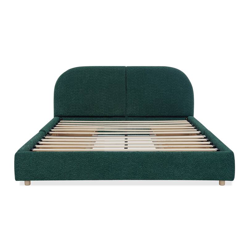 Fabric Upholstered Platform Bed Frame with Curved Headboard/4 Built-in Wheeled Storage Drawers/Sturdy Legs Support/Easy Assembly