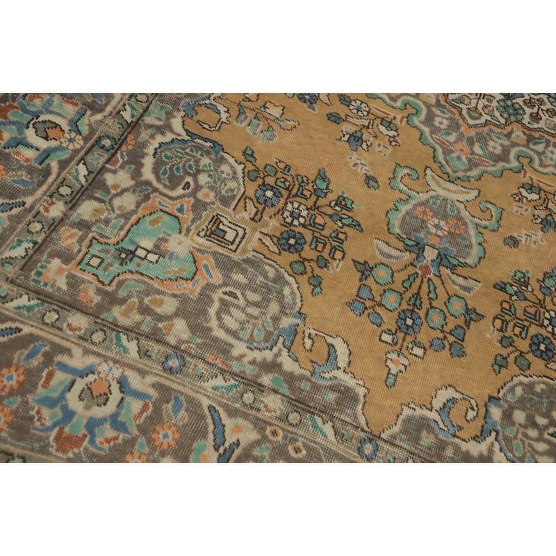 Hand Knotted Oriental 100% Wool Carpet Traditional Floral Oranges & Rust Tabriz Area Rug - 9' 5'' X 6' 4''