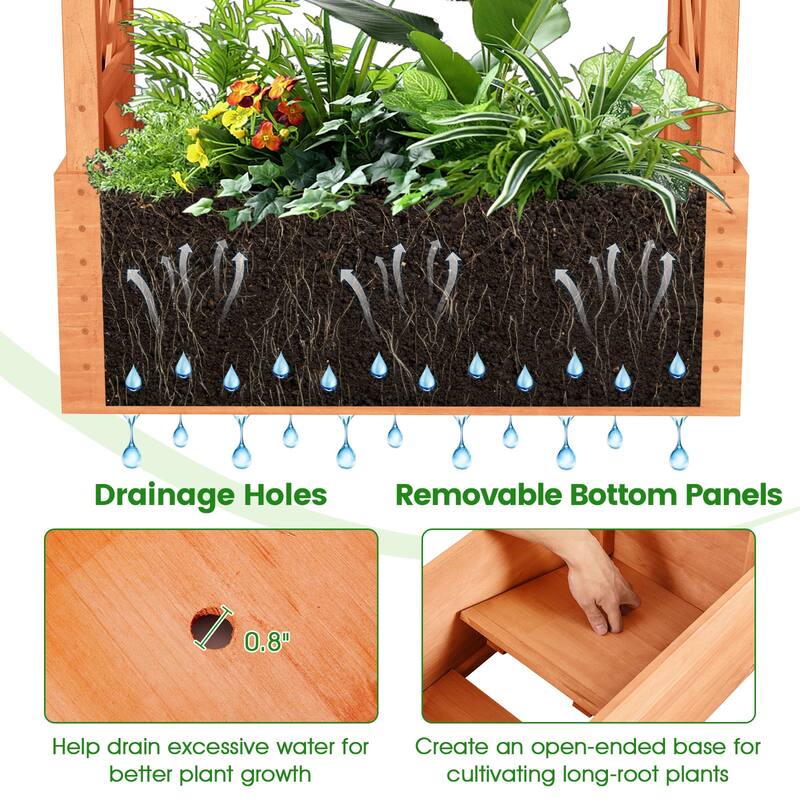 Gymax Raised Garden Bed Planter Box w/ Side & Top Trellis for Vine